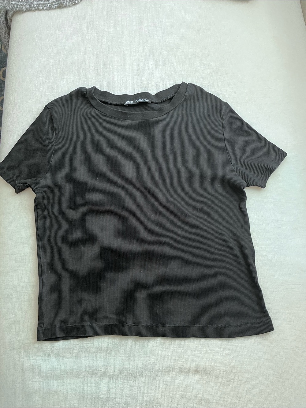 Zara Women’s Black Ribbed Short-Sleeve Top